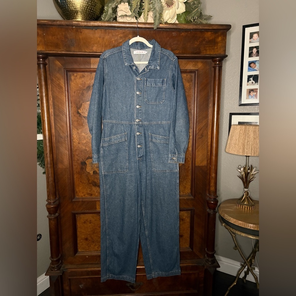 Lisa Says Gah- Farrah Denim Jumpsuit-Coveralls in vintage indigo. Size L - Picture 3 of 9